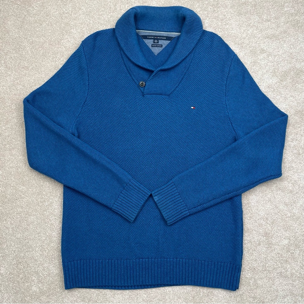 Tommy Hilfiger Sweater Adult Extra Large Tall Blue Pullover Button Mock neck Men